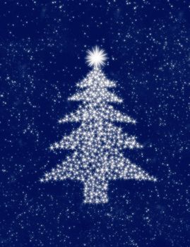 christmas tree made up of stars in the night sky