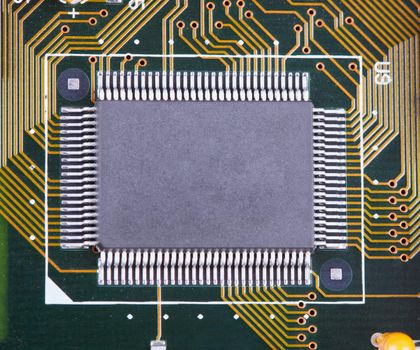 The big integrated microcircuit on a circuit board surface