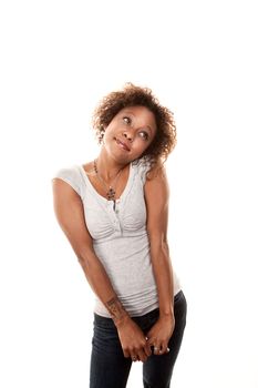 Pretty African American Woman on a White Background