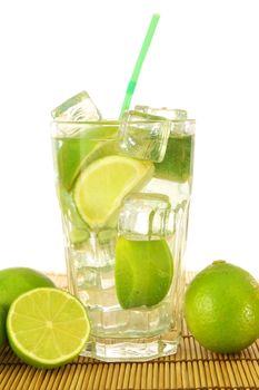 mojito or Caipirinha cocktail drink with lemon