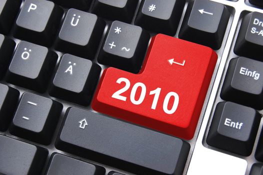 happy new year 2010 button on computer keyboard