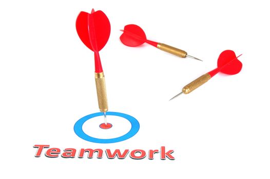 teamwork concept with isolated dart arrow on white background