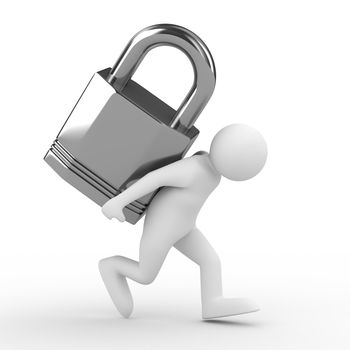 men carry lock on back. Isolated 3D image