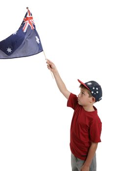 Patriotic child waving the Australian flag