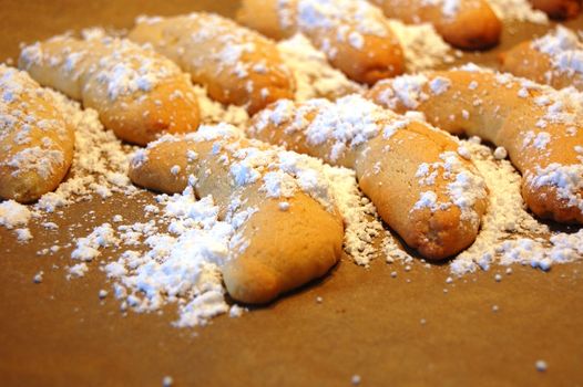 sweet Christmas cookies after baking in the kitchen on xmas