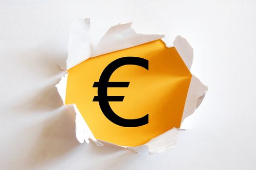 money hole in blank paper with yellow background