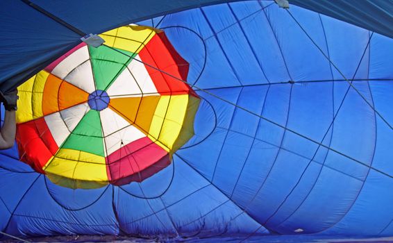 View inside a balloon being filled with hot air