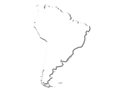 South America 3d white map isolated in white