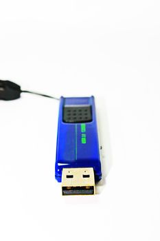 An isolated blue thumb drive for USB port.