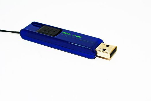 An isolated blue thumb drive for USB port.