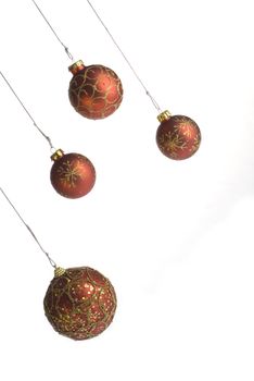 Red Christmas balls on white background