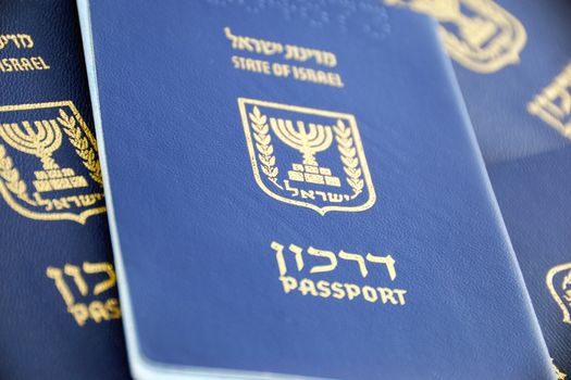 Lot of Israel sitizen passports close-up