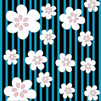 Stripes and flowers, cartoon style illustration