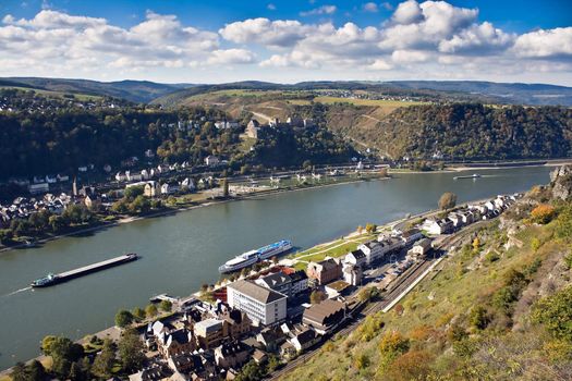 St. Goar and St. Goarshausen near Loreley, Upper Middle Rhine Valley, Germany