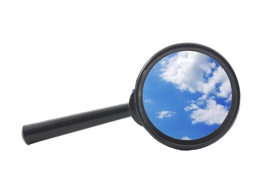 blue sky and magnifying glass showing freedom