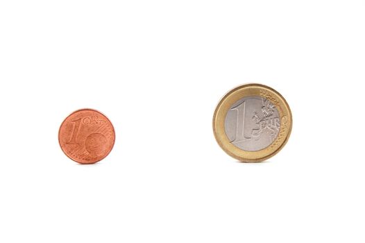 Some coins isolated on a white background.