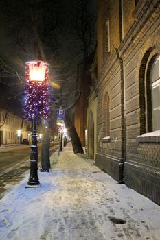 Old town street during the night in Poznan, Poland
