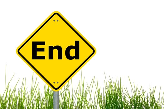 the end concept with warning roadsign in yellow