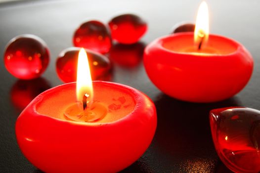 bath decoration with red candles showing spa concept