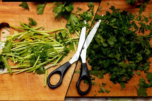 Cutted parsley on a board