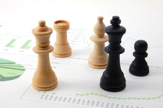 chess man over business chart admonish to strategic behavior