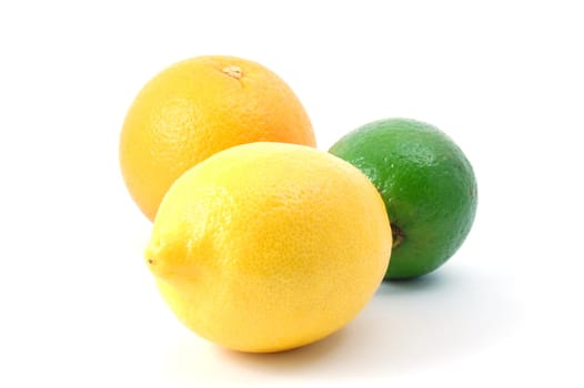 fresh lemon , orange , and citron fruits isolated on a white background