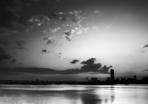 Taipei cityscape with beautiful sunset and river.