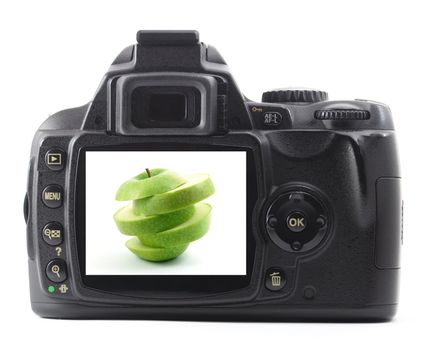 apple fruit in digital camera showing photography concept