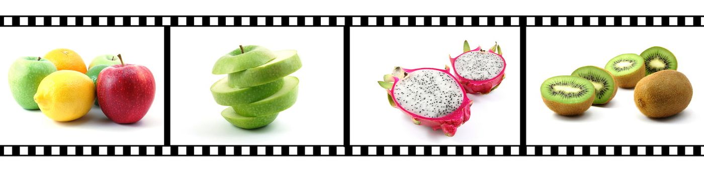 film strip with fruit collection showing healthy lifestyle