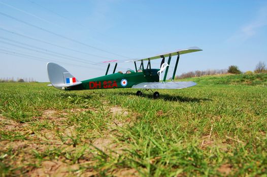 old vintage remote controlled model or toy biplane