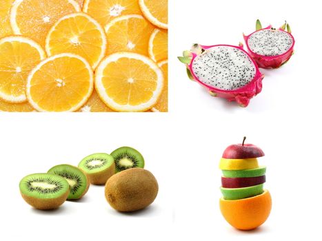 collection of sliced fruits isolated on white background