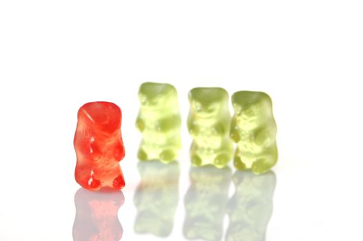 gummy bears isolated on white background showing special individuality