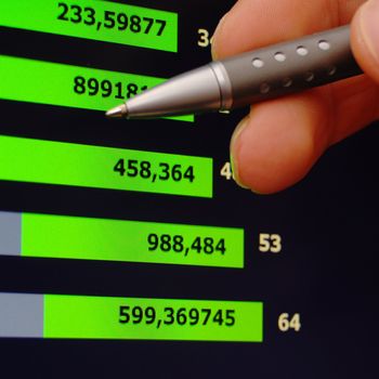 analyzing financial growth or business data on computer lcd screen