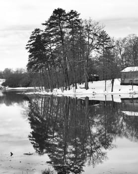 Winter in rural North Carolina shown in black and white