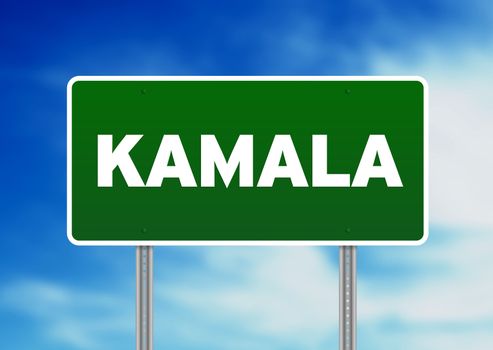 Green Kamala, Thailand road sign on Cloud Background. 