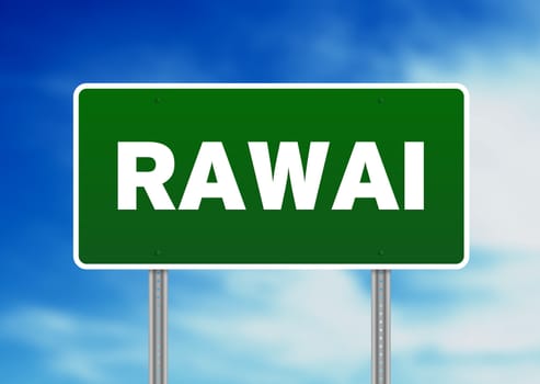 Green Rawai, Thailand road sign on Cloud Background. 