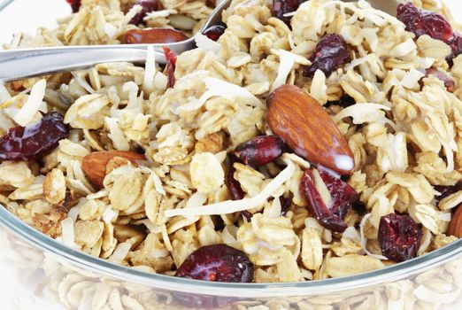 Granola with almonds, dried cranberries and coconut.
