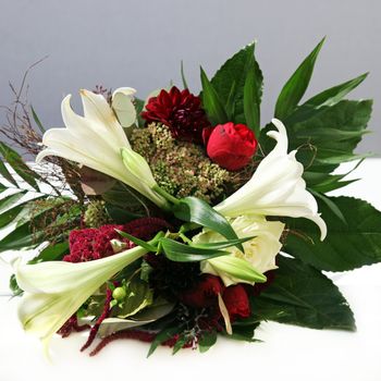 Dreamlike flowers bouquet with roses and lilies - Square with space for text