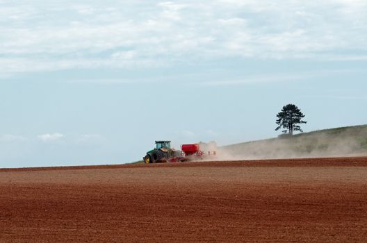 a tractor at work in the field