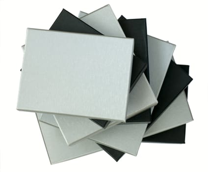 Pile of silver and black gift boxes
