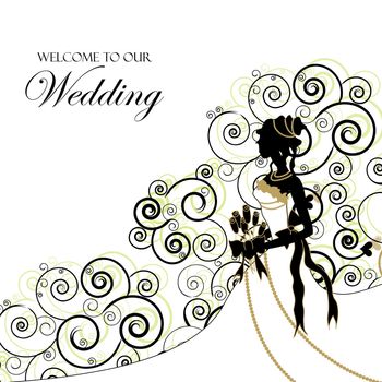 Illustration of bride on her wedding day. Customize the text if you like. The vector file is easy to edit.