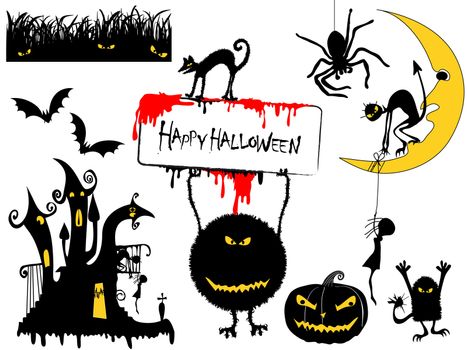 Set of Halloween design elemets. They are all grouped separetly in the vector file.