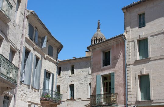 Traditional houses in the medieval historical center of Uzes, France