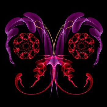 We see abstract fantasy colorful butterfly on dark background