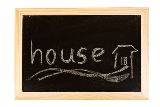House words and image write on blackboard for education.