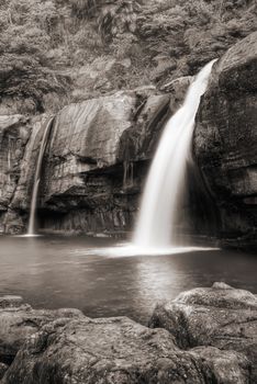 Jungle with dramatic waterfall in the forest.