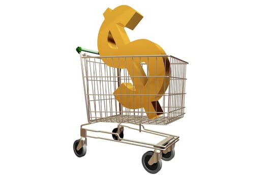 A Colourful 3d Rendered Shopping Trolley Dollar Illustration