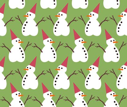 Snowman pattern on green color background, Christmas concept