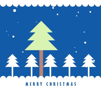 Christmas tree and snow with blue sky, Greeting card background