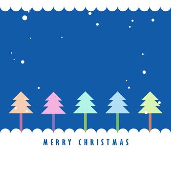 Colorful Christmas tree and snow with blue  sky, Greeting card background